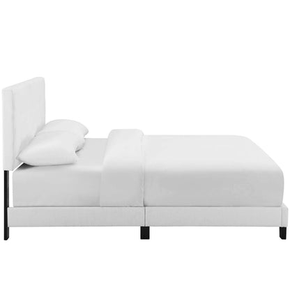 Bed | CasaFoyer Melanie Full Platform Bed | Chic Elegance | Contemporary Style | Wood Slat Support | White Upholstery | Sturdy Frame | 800 lbs Weight Capacity | casafoyer.myshopify.com