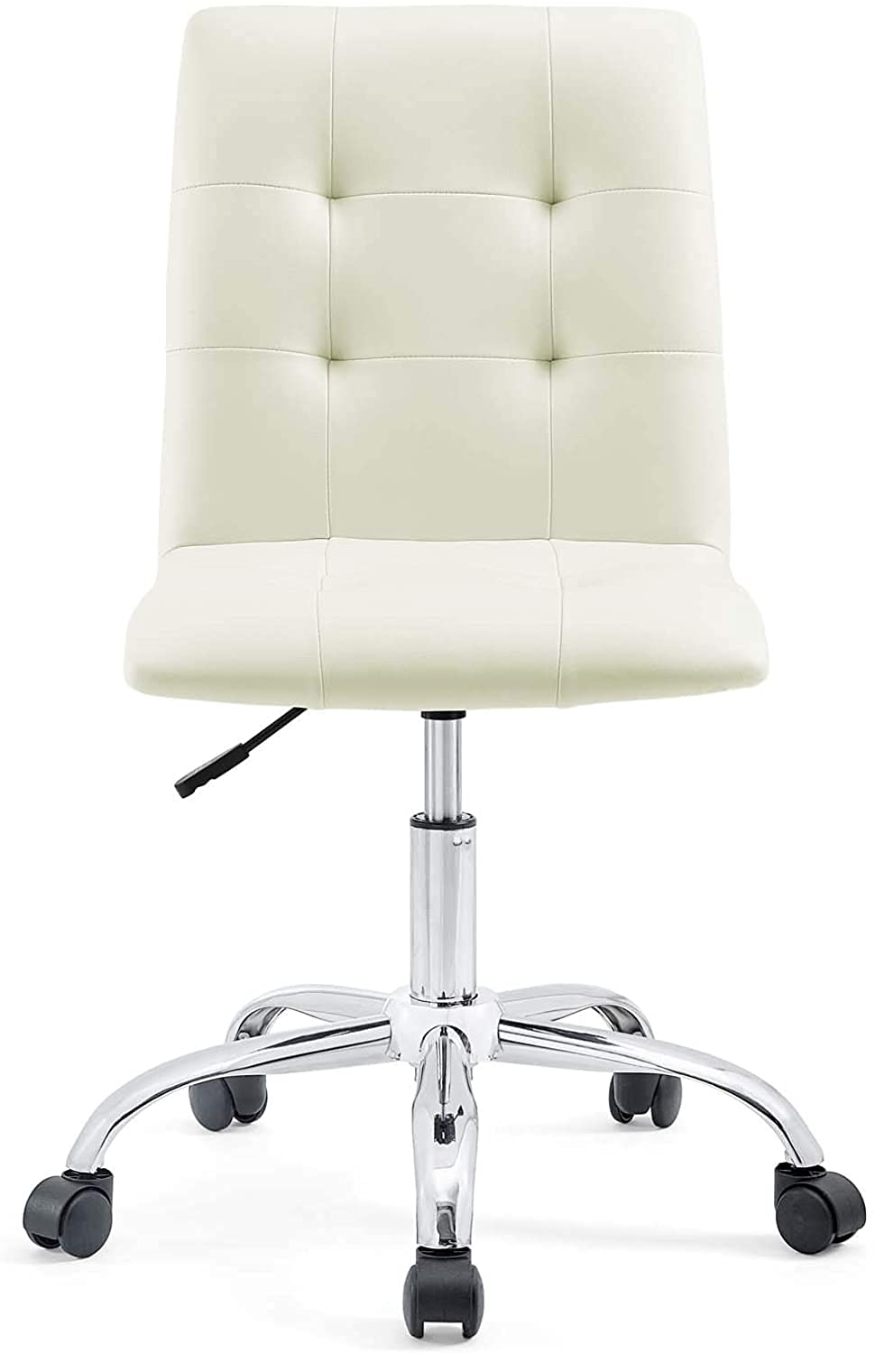 Chair | Prim Armless Office Chair | Modern & Luxurious Design | Height Adjustable & 360 Swivel | Faux Leather Upholstery | Polished Chrome Steel Base | Easy Mobility | White | casafoyer.myshopify.com