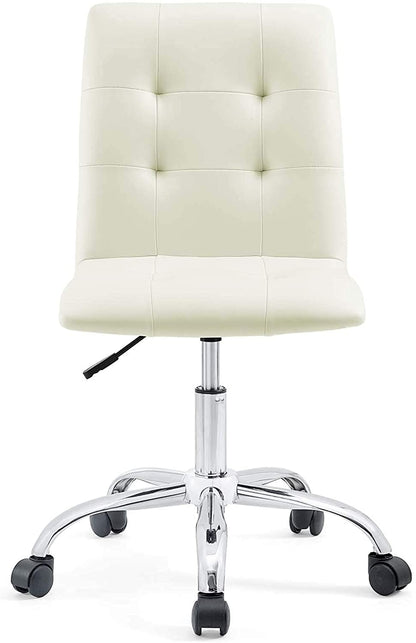 Chair | Prim Armless Office Chair | Modern & Luxurious Design | Height Adjustable & 360 Swivel | Faux Leather Upholstery | Polished Chrome Steel Base | Easy Mobility | White | casafoyer.myshopify.com
