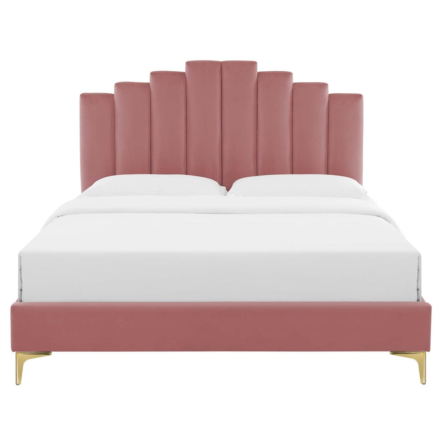 Bed | CasaFoyer Elise Performance Velvet Twin Platform Bed | Art Deco Style | Plush Velvet Panels | Gold Metal Legs | Stain-Resistant | Memory Foam Compatible | casafoyer.myshopify.com