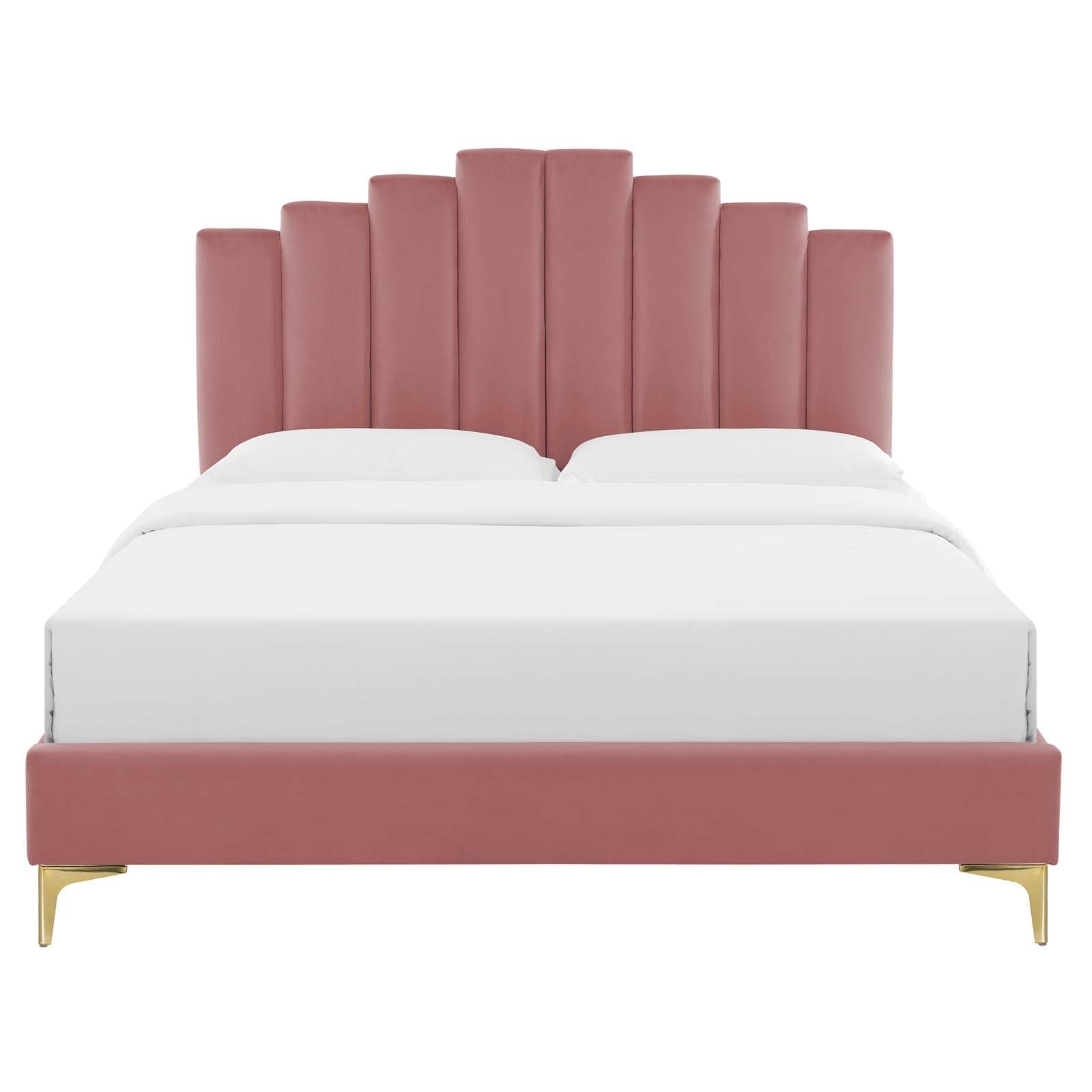 Bed | CasaFoyer Elise Performance Velvet Twin Platform Bed | Art Deco Style | Plush Velvet Panels | Gold Metal Legs | Stain-Resistant | Memory Foam Compatible | casafoyer.myshopify.com