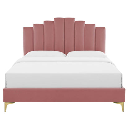 Bed | CasaFoyer Elise Performance Velvet Twin Platform Bed | Art Deco Style | Plush Velvet Panels | Gold Metal Legs | Stain-Resistant | Memory Foam Compatible | casafoyer.myshopify.com