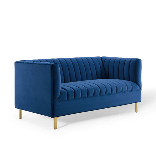 sofas | CasaFoyer Shift Channel Tufted Performance Velvet Living Room Loveseat | Elegant Deco Design | Vertical Tufted Details | Stain-Resistant Upholstery | Gold Stainless Steel Legs | Assembly Required | 600 lbs Weight Capacity | casafoyer.myshopify.com