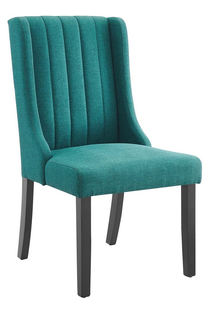 home office desk chairs | CasaFoyer Renew Fabric Dining Chairs - Set of 2 | Elegant Art Deco Style | Soft Upholstery & Channel Tufting | Durable Construction | Luxurious Seating | Black Legs with Floor Protection | Ideal for Dining, Kitchen, Living Room, Office | Teal | casafoyer.myshopify.com