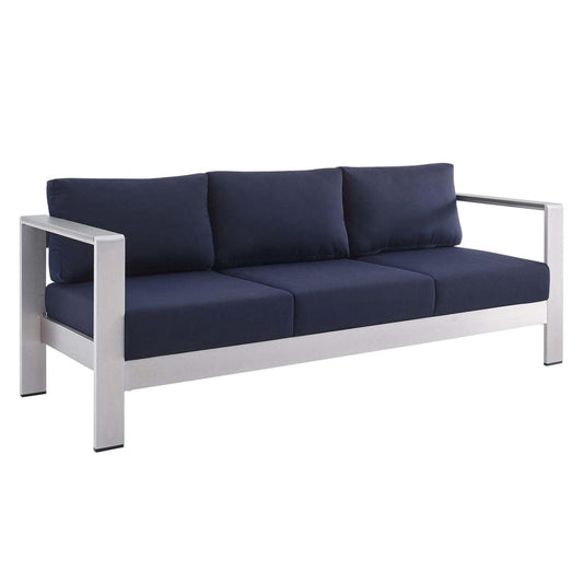 sofas | CasaFoyer Shore Outdoor Aluminum Sofa | Weather-Resistant Sunbrella Fabric | Sturdy Anodized Frame | Perfect for Outdoor Relaxation | Silver Navy | casafoyer.myshopify.com
