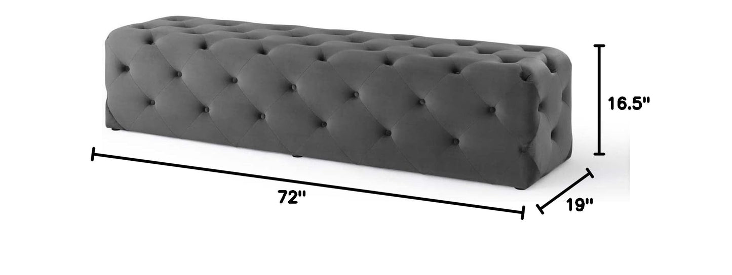 ottomans | CasaFoyer Amour 72 Tufted Button Entryway Bench | Stain-Resistant Velvet | Comfortable Seating | Stylish & Sturdy | Supports 550 lbs | Gray | casafoyer.myshopify.com