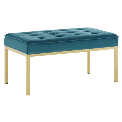 home office desk chairs | CasaFoyer Loft Button Tufted Performance Velvet Accent Bench | Gold Stainless Steel Legs | Medium Size | 300 lb Weight Capacity | casafoyer.myshopify.com