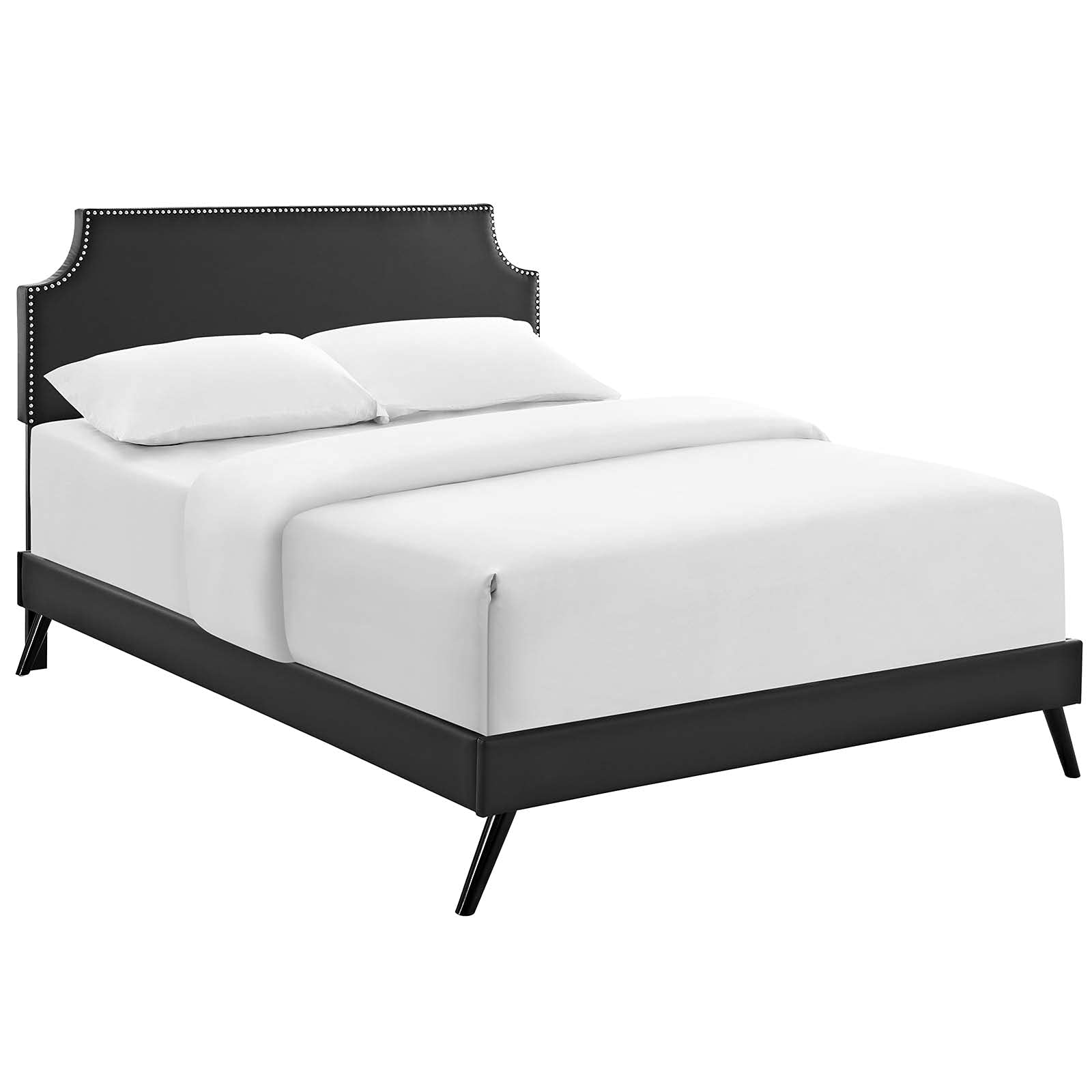 adjustable bed bases | CasaFoyer Corene Platform Bed | Solid Wood Frame | Vinyl Upholstery | Tapered Legs | 10 Wood Slats | No Box Spring Needed | Queen Size | Black | casafoyer.myshopify.com