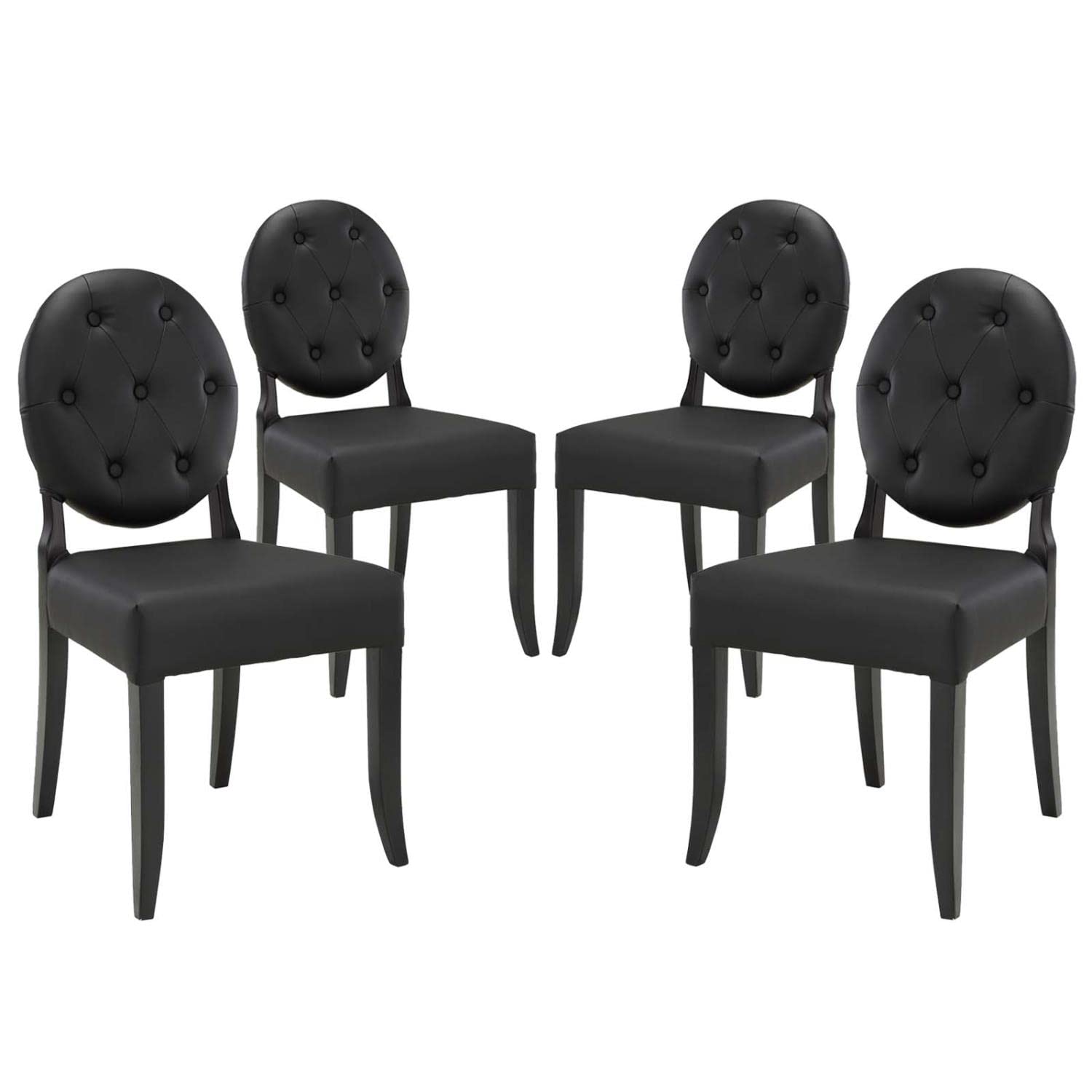 home office desk chairs | CasaFoyer Button Chair Set of 4 | Vinyl Installation for Light & Joy | Padded Black Seating & Legs | Comfortable & Stylish | casafoyer.myshopify.com