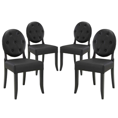 home office desk chairs | CasaFoyer Button Chair Set of 4 | Vinyl Installation for Light & Joy | Padded Black Seating & Legs | Comfortable & Stylish | casafoyer.myshopify.com