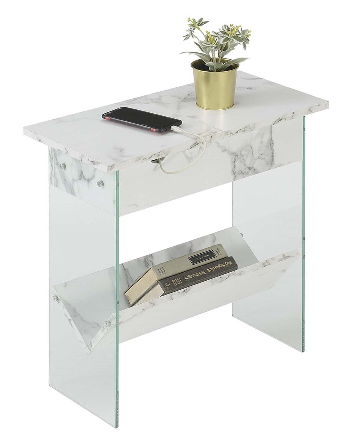 TABLE | Ergode SoHo Flip Top End Table | Charging Station, Storage & USB Ports | Modern Design, Cable Management | Durable Particle Board | SoHo Collection | casafoyer.myshopify.com