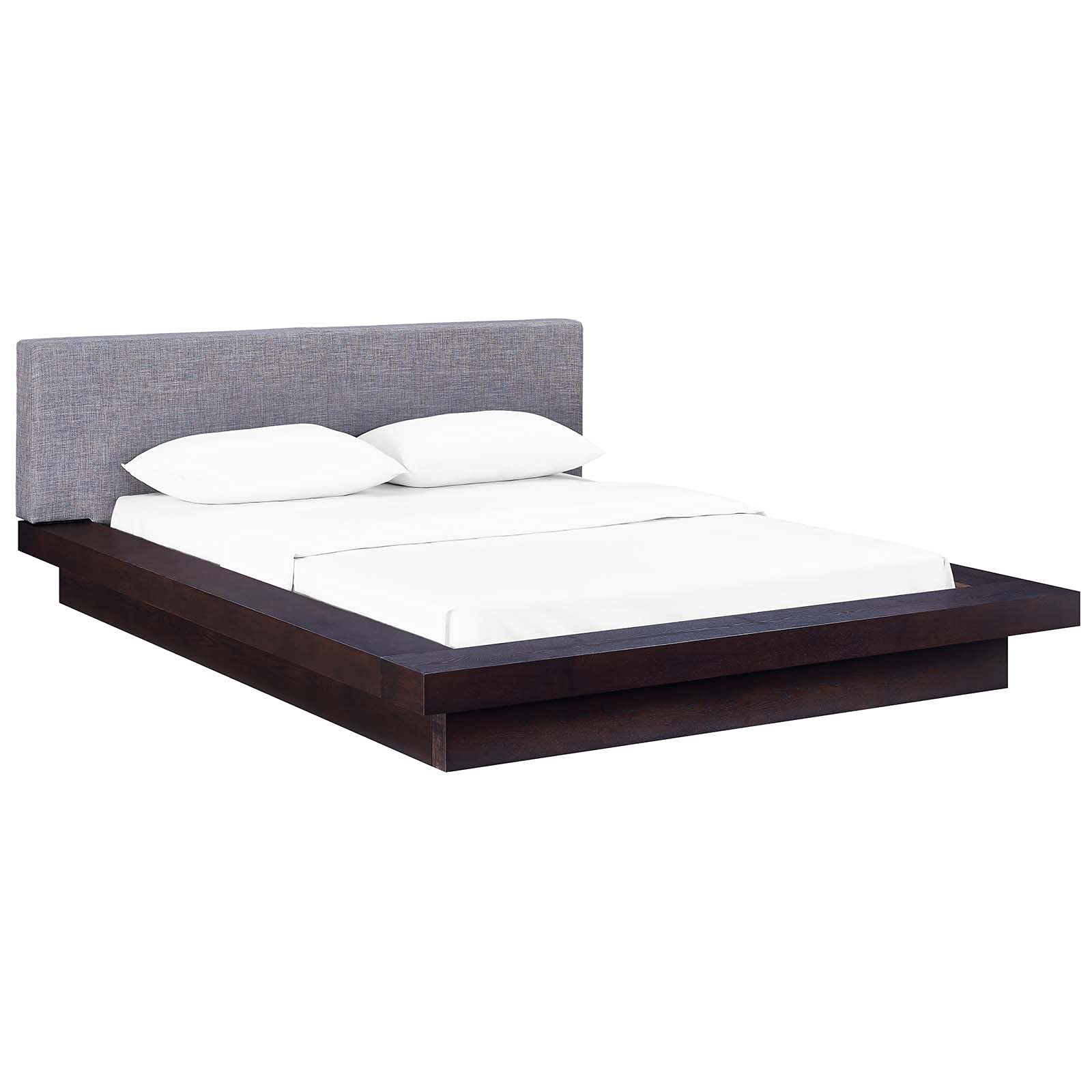 bed frames | CasaFoyer Freja Queen Platform Bed | Sleek Modern Design | Cappuccino Veneer | Upholstered Headboard | Slatted Support System | Stable & Versatile | Mattress not included | casafoyer.myshopify.com