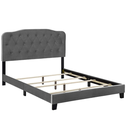adjustable bed bases | CasaFoyer Amelia Full Bed | Luxurious Velvet Upholstery | Button-Tufted Headboard | Stain-Resistant Fabric | Solid Wood Construction | Non-Marking Legs | Supports 800 lbs | Gray | casafoyer.myshopify.com