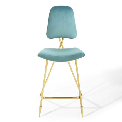 barstools | CasaFoyer Ponder Upholstered Performance Velvet Dining Room Bar Stool | Comfortable | Stain-Resistant | Gold Stainless Steel Base | Contemporary Design | casafoyer.myshopify.com