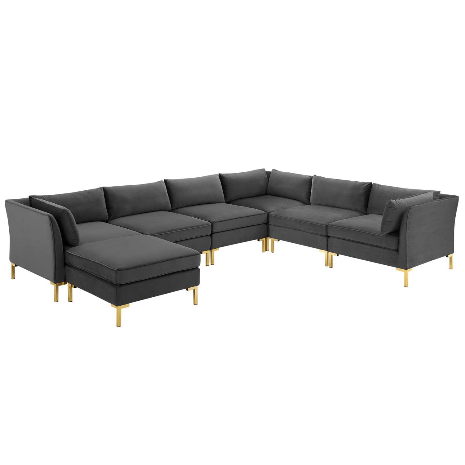 kitchen and dining room sets | CasaFoyer Ardent Performance Velvet 7-Piece Sectional Sofa | Vintage Modern Glam Deco Style | French Piping | Stain-Resistant | Gold Metal Legs | Versatile Configurations | Premium Seating | Gray | casafoyer.myshopify.com