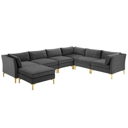 kitchen and dining room sets | CasaFoyer Ardent Performance Velvet 7-Piece Sectional Sofa | Vintage Modern Glam Deco Style | French Piping | Stain-Resistant | Gold Metal Legs | Versatile Configurations | Premium Seating | Gray | casafoyer.myshopify.com