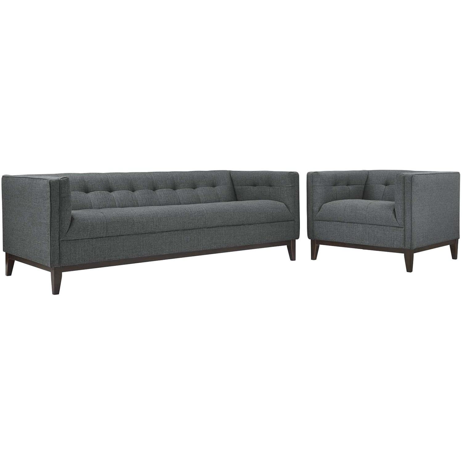 kitchen and dining room sets | CasaFoyer Serve Tufted Button Upholstered Living Room Set - Gray | Armchair & Sofa | Premium Polyester Upholstery | Plush Foam Cushioning | Walnut Stained Wood Legs | Timeless & Sophisticated Design | casafoyer.myshopify.com