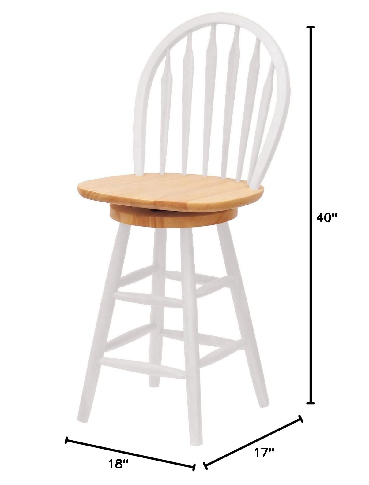 barstools | CasaFoyer  Wood Wagner 24 Arrow-back Windsor Stool | Classic Style | Clear Lacquer Finish | Solid Wood Construction | 220lbs Weight Capacity | Swivel Seat | Footrests | Assembly Required | Bar & Counter Height | 2 Finishes | 18W x 17D x 40H | 17.15lbs | casafoyer.myshopify.com