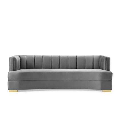 sofas | CasaFoyer Encompass Curved Channel Tufted Performance Velvet Sofa | Elegant & Glamorous | Stain-Resistant | Plush Cushions | Gold Legs | 600 lbs Capacity | casafoyer.myshopify.com