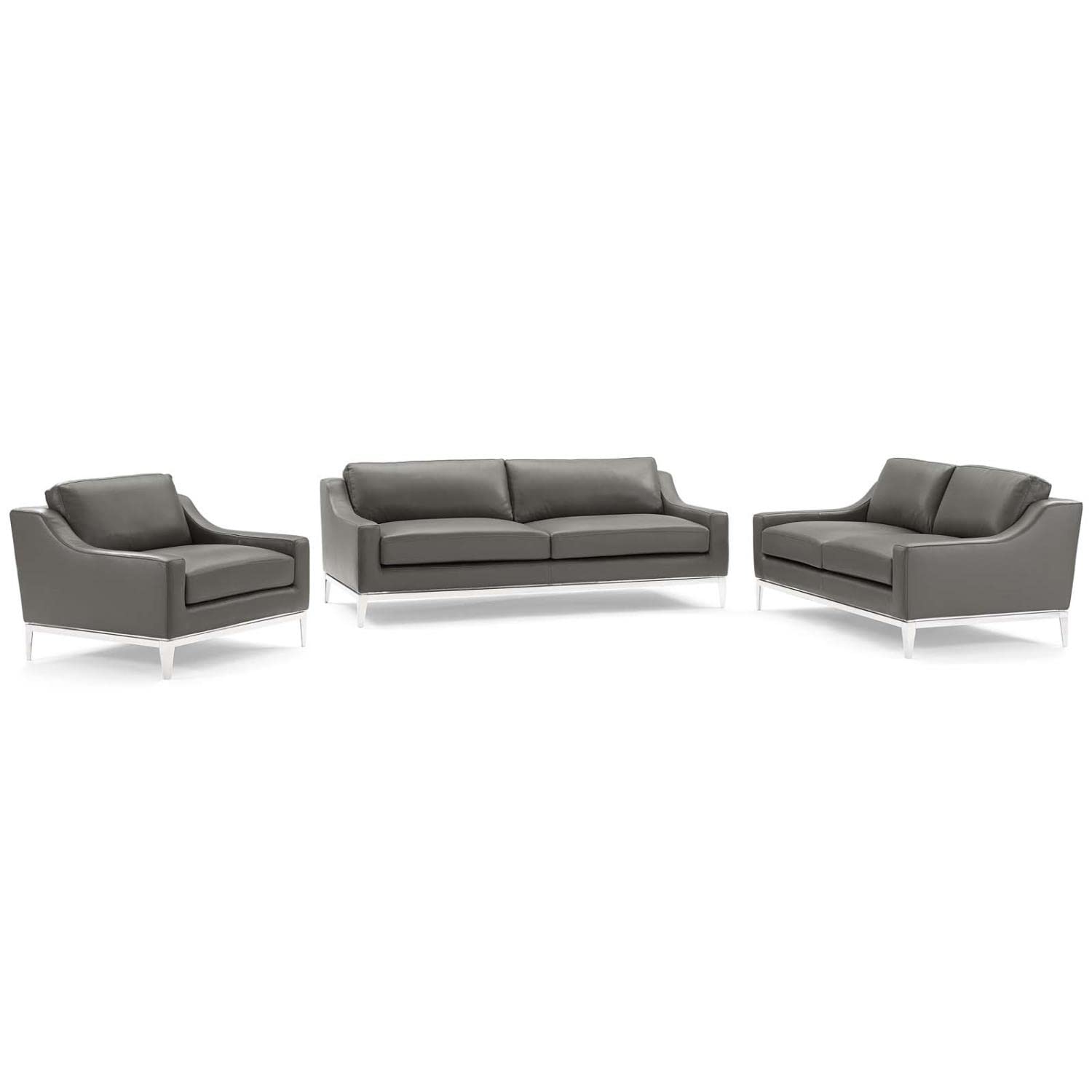 kitchen and dining room sets | CasaFoyer Harness 3 Piece Set | Luxurious Leather Upholstery | Dense Foam Cushions | Stainless Steel Frame | Gray | casafoyer.myshopify.com
