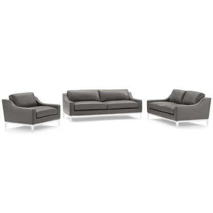 kitchen and dining room sets | CasaFoyer Harness 3 Piece Set | Luxurious Leather Upholstery | Dense Foam Cushions | Stainless Steel Frame | Gray | casafoyer.myshopify.com