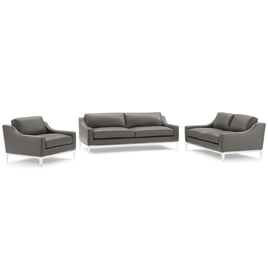 kitchen and dining room sets | CasaFoyer Harness 3 Piece Set | Luxurious Leather Upholstery | Dense Foam Cushions | Stainless Steel Frame | Gray | casafoyer.myshopify.com