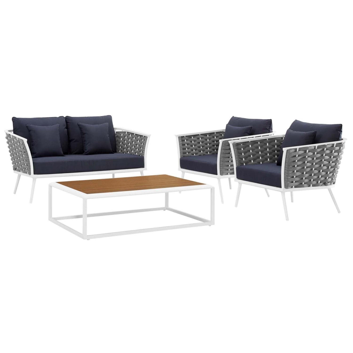 kitchen and dining room sets | CasaFoyer Stance Outdoor Collection | Modern Design | Aluminum Frame | Waterproof Cushions | 4 Piece Set - White Navy | casafoyer.myshopify.com