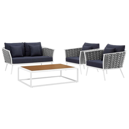 kitchen and dining room sets | CasaFoyer Stance Outdoor Collection | Modern Design | Aluminum Frame | Waterproof Cushions | 4 Piece Set - White Navy | casafoyer.myshopify.com