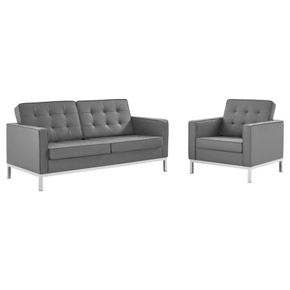 kitchen and dining room sets | CasaFoyer Loft Tufted Faux Leather Loveseat & Armchair Set | Modern Design | Stainless Steel Frame | Silver Gray | Stylish Upgrade for Living Rooms | casafoyer.myshopify.com