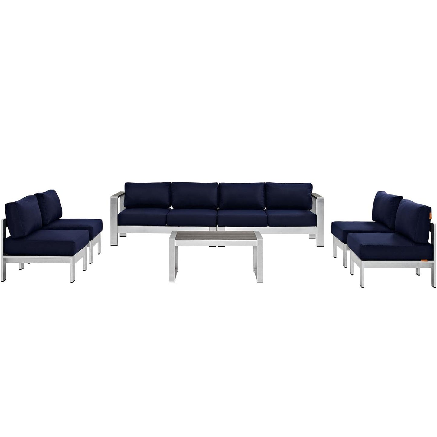 kitchen and dining room sets | CasaFoyer Shore Outdoor Patio Collection | Durable Aluminum Frames | Weather Resistant | 7 Piece Sectional Sofa Set | Silver Navy | casafoyer.myshopify.com