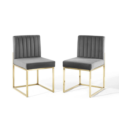 home office desk chairs | CasaFoyer Carriage Channel Tufted Performance Velvet Dining Chair | Gold Stainless Steel Sled Base | Set of 2 | Stain-Resistant | 331 lbs Weight Capacity | casafoyer.myshopify.com