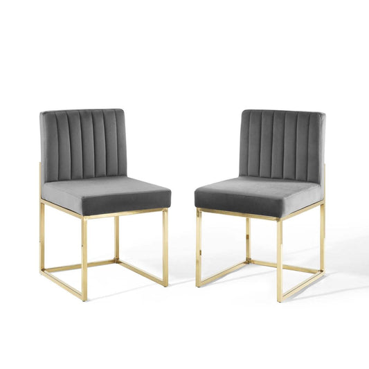 home office desk chairs | CasaFoyer Carriage Channel Tufted Performance Velvet Dining Chair | Gold Stainless Steel Sled Base | Set of 2 | Stain-Resistant | 331 lbs Weight Capacity | casafoyer.myshopify.com