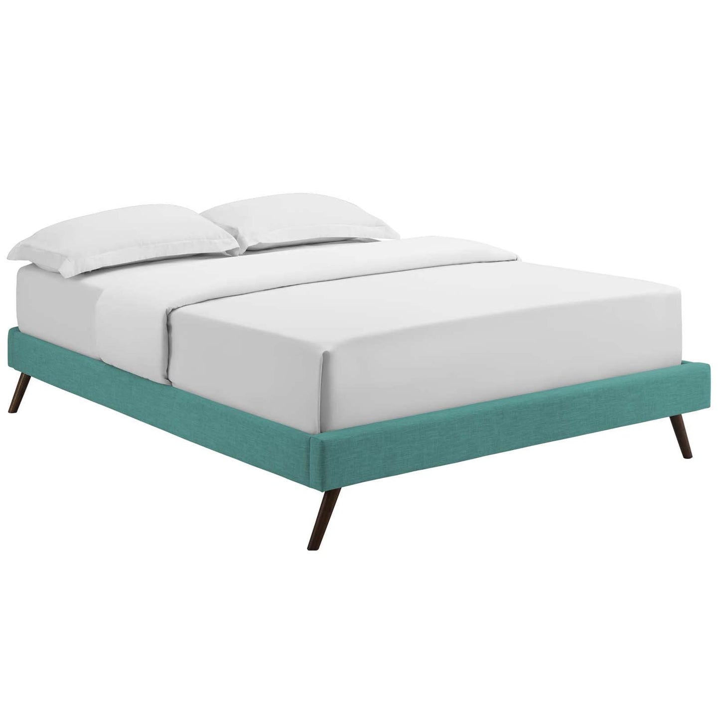 Bed | CasaFoyer  Loryn Platform Bed | Solid Wood Frame | Polyester Upholstery | Tapered Legs | No Box Spring Needed | Teal | casafoyer.myshopify.com