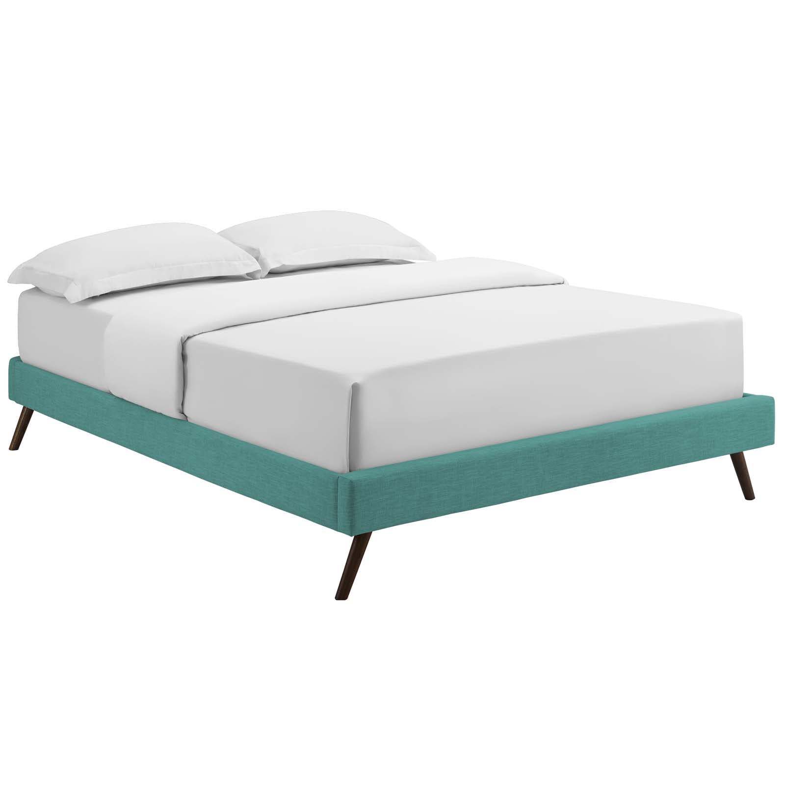 Bed | CasaFoyer  Loryn Platform Bed | Solid Wood Frame | Polyester Upholstery | Tapered Legs | No Box Spring Needed | Teal | casafoyer.myshopify.com