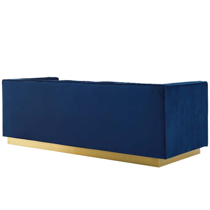 kitchen and dining room sets | CasaFoyer Sanguine Performance Velvet 2 Piece Set | Retro Modern Design | Stain-Resistant Upholstery | Ultimate Comfort & Support | Gold Base | Navy | casafoyer.myshopify.com