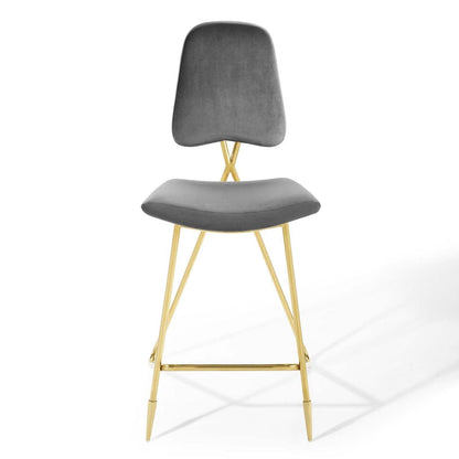 barstools | CasaFoyer Ponder Upholstered Performance Velvet Dining Room Bar Stool | Stylish & Comfortable | Stain-Resistant | Gold Stainless Steel Base | Set of 1 | casafoyer.myshopify.com