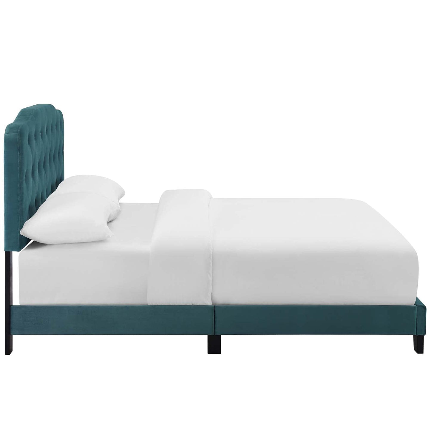 Bed | CasaFoyer Amelia Twin Bed | Luxurious Stain-Resistant Velvet | Button-Tufted Headboard | Solid Wood Construction | Non-Marking Legs | Reinforced Center Beams | Ideal for Kids or Dorms | Sea Blue | casafoyer.myshopify.com