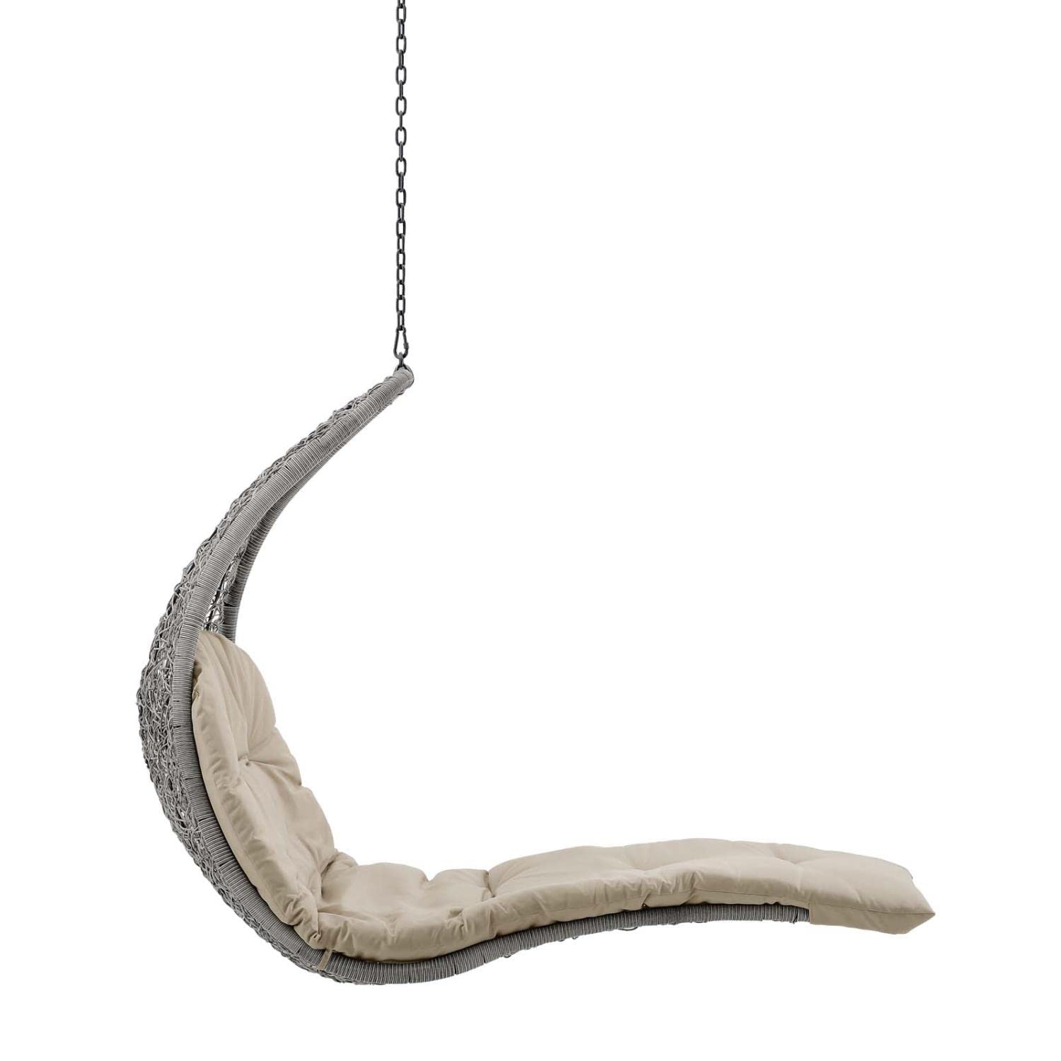 executive chairs | CasaFoyer Landscape Outdoor Patio Hanging Chaise Lounge Swing Chair | Modern Design | All-Weather Cushion | Sturdy Metal Chain | Ideal for Patio, Backyard, Porch, Poolside | Light Gray and Tan Weave | casafoyer.myshopify.com