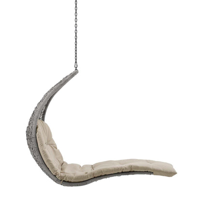 executive chairs | CasaFoyer Landscape Outdoor Patio Hanging Chaise Lounge Swing Chair | Modern Design | All-Weather Cushion | Sturdy Metal Chain | Ideal for Patio, Backyard, Porch, Poolside | Light Gray and Tan Weave | casafoyer.myshopify.com