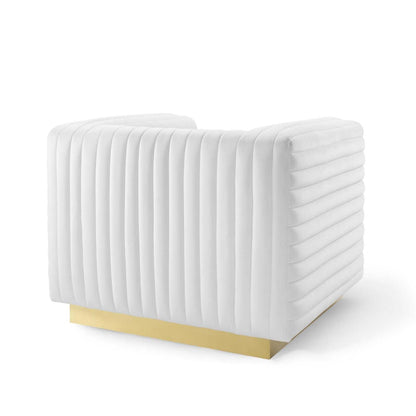 home office desk chairs | CasaFoyer Charisma Channel Tufted Performance Velvet Lounge Armchair | Glamorous Deco Design | Stain-Resistant Fabric | Foam Padding | Gold Stainless Steel Base | Fully Assembled | casafoyer.myshopify.com