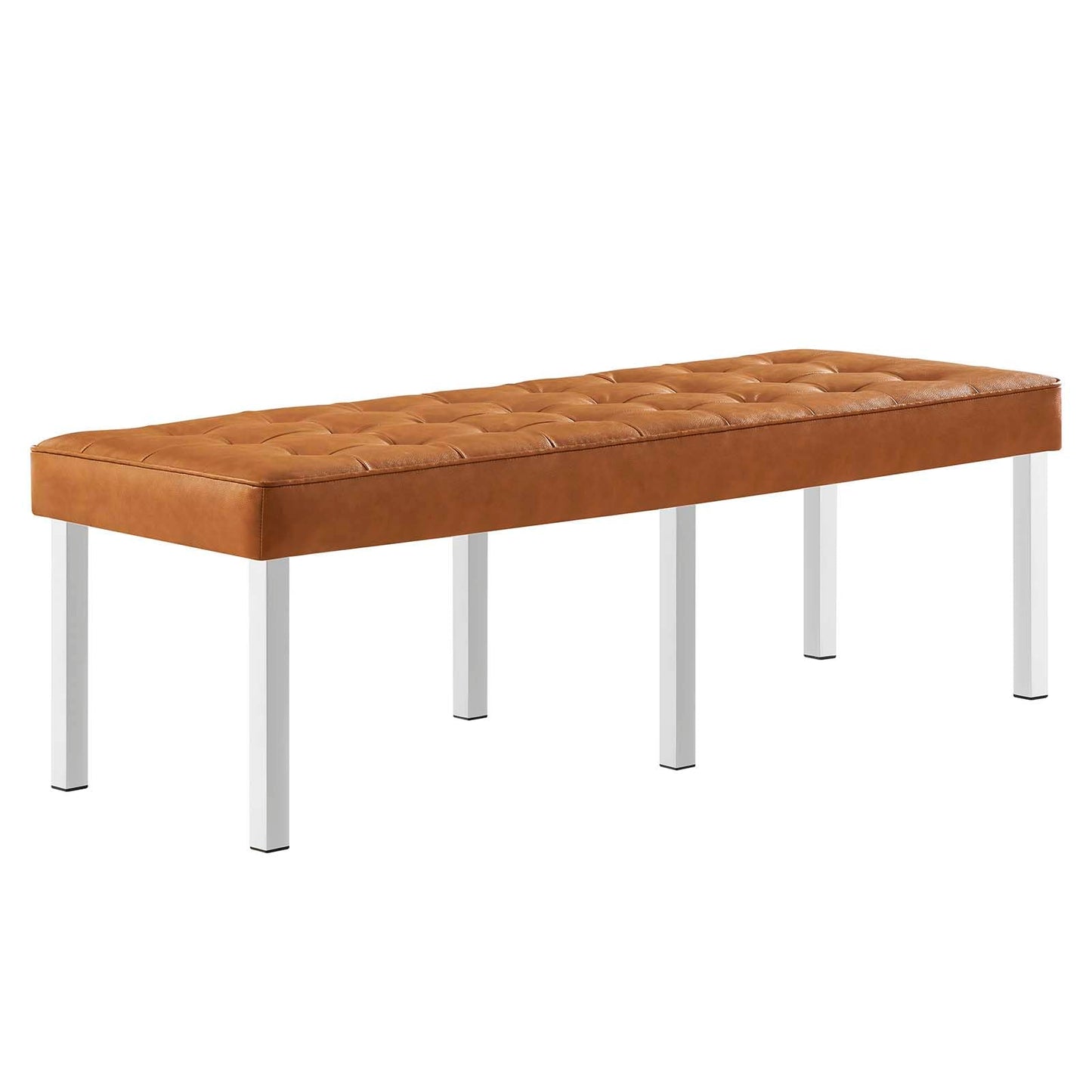 home office desk chairs | CasaFoyer Loft Tufted Button Faux Leather Accent Entryway Bench | Silver Tan | Contemporary Design | Stainless Steel Frame | 300 lbs Weight Capacity | casafoyer.myshopify.com