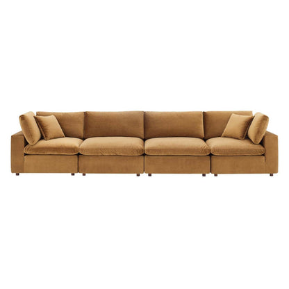 sofas | CasaFoyer Commix Cozy 4-Seater Sofa | Stain-Resistant Velvet | Solid Wood Construction | Foam Padded Cushions | Duck Down Fill | casafoyer.myshopify.com