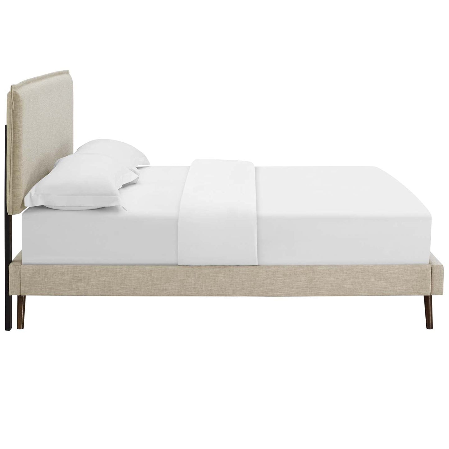 bed frames | CasaFoyer Amaris Platform Bed | Solid Wood Frame | Polyester Upholstery | Tapered Legs | Headboard | Memory Foam Compatible | Queen Size | Beige | casafoyer.myshopify.com