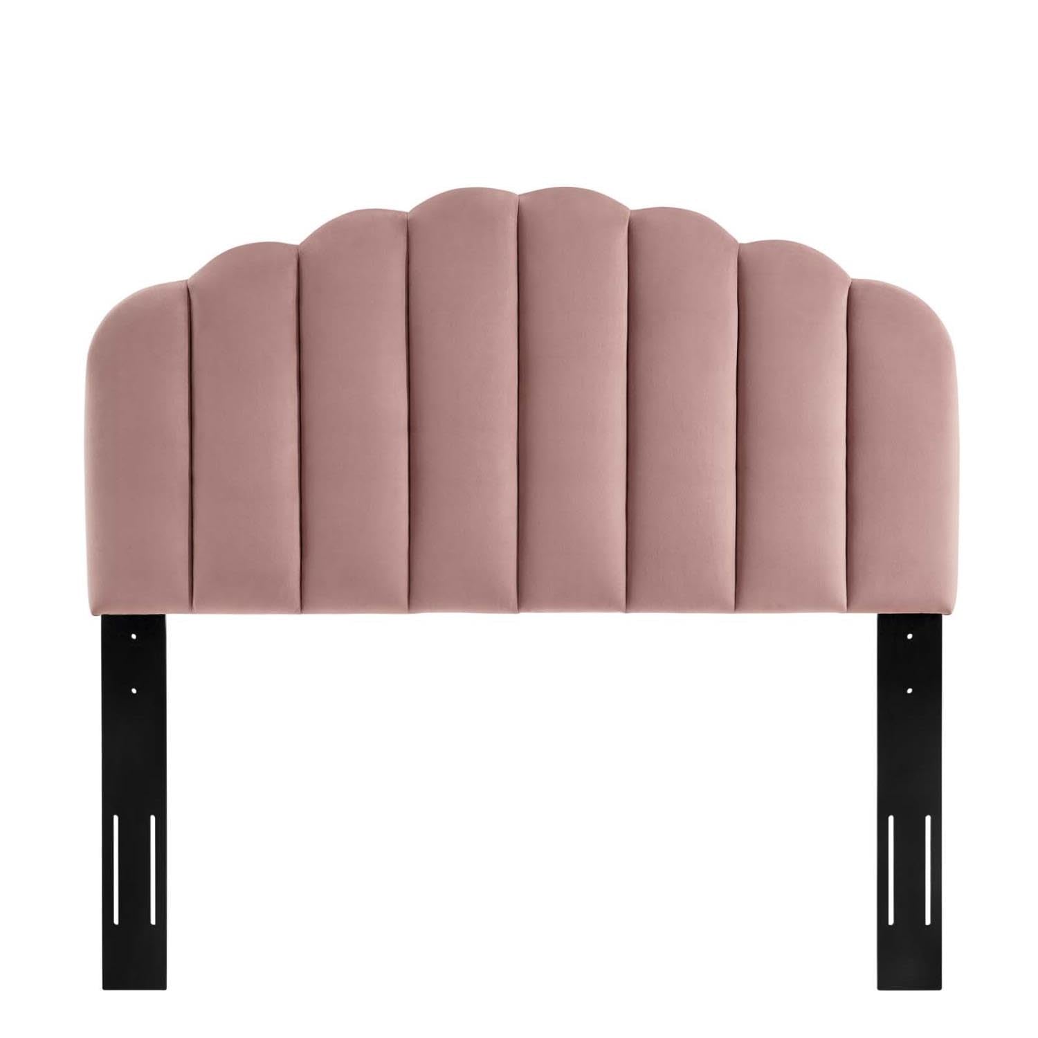 headboards | CasaFoyer Veronique Channel Tufted Scalloped Performance Velvet Full/Queen Headboard | Dusty Rose | casafoyer.myshopify.com