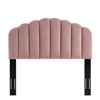 headboards | CasaFoyer Veronique Channel Tufted Scalloped Performance Velvet Full/Queen Headboard | Dusty Rose | casafoyer.myshopify.com