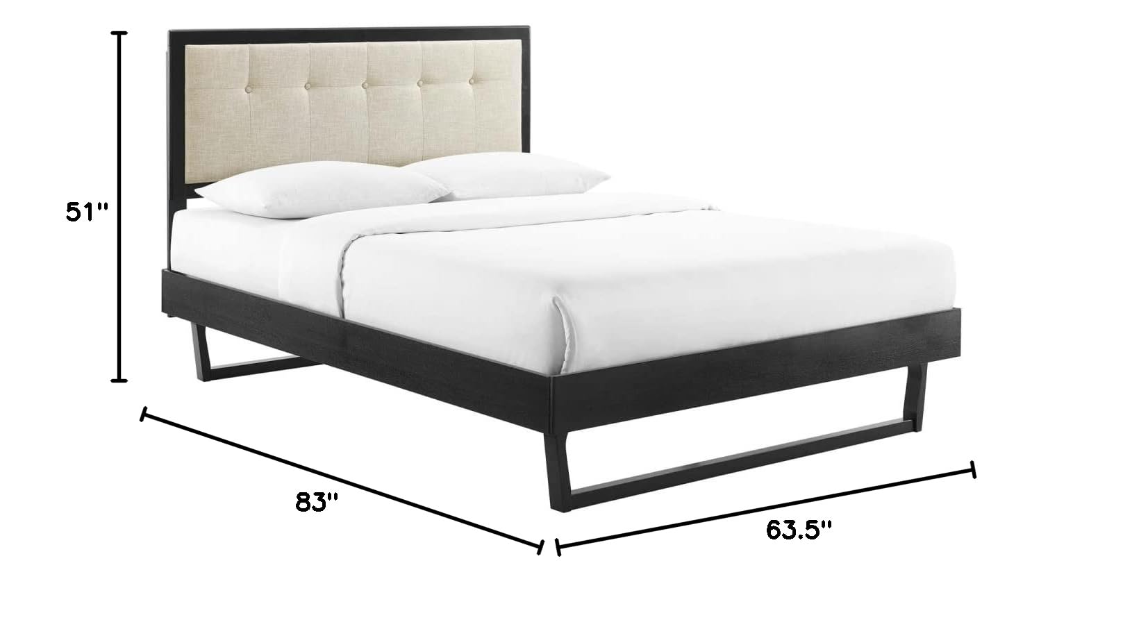 bed frames | CasaFoyer Willow Tufted Wood Queen Platform Bed | Contemporary Charm | Mid-Century Design | Wood Frame | Button Tufted Headboard | Sturdy Materials | No Box Spring Needed | Easy Assembly | Black Beige | casafoyer.myshopify.com