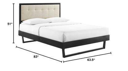 bed frames | CasaFoyer Willow Tufted Wood Queen Platform Bed | Contemporary Charm | Mid-Century Design | Wood Frame | Button Tufted Headboard | Sturdy Materials | No Box Spring Needed | Easy Assembly | Black Beige | casafoyer.myshopify.com