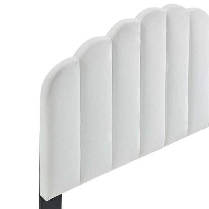 Bed | CasaFoyer Veronique Channel Tufted Scalloped Performance Velvet King/California King Headboard | Vintage Glamour | Stain-Resistant Upholstery | Adjustable Height | Elegant Design | casafoyer.myshopify.com