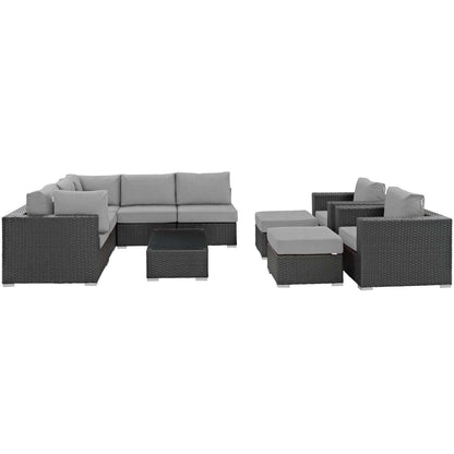 kitchen and dining room sets | CasaFoyer Sojourn Outdoor Patio Furniture Set | Sunbrella Cushions | Synthetic Rattan | UV Protection | Aluminum Frame | 10 Piece Sectional | casafoyer.myshopify.com