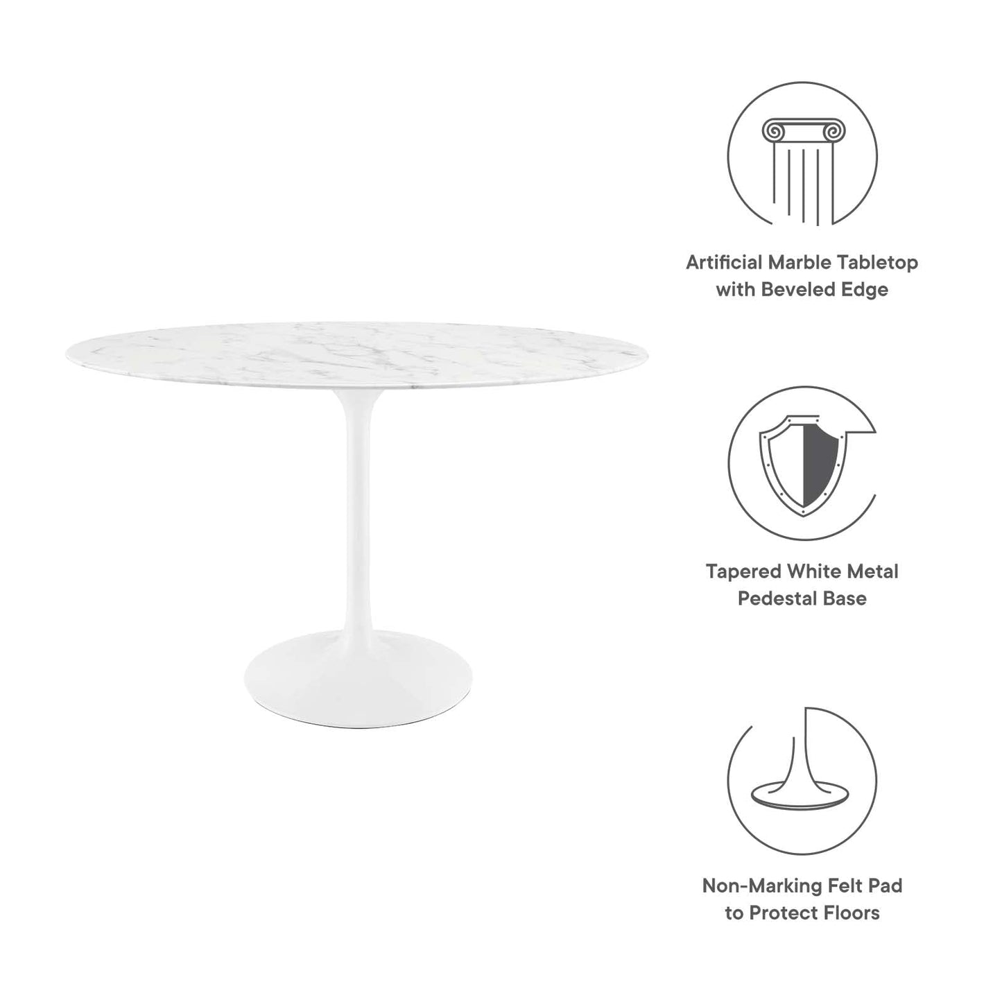 Dining Table | Lippa 48 Oval Artificial Marble Dining Table | Timeless Modern Design | Scratch & Chip Resistant Finish | Tapered Metal Base | casafoyer.myshopify.com